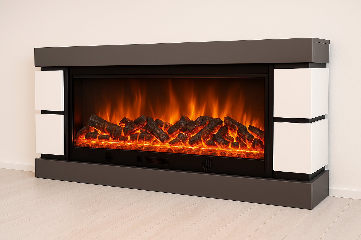 Електричний камін Logos Long 158 1500 Вт Bluetooth звук потріскування дров Gray/White (10080145)