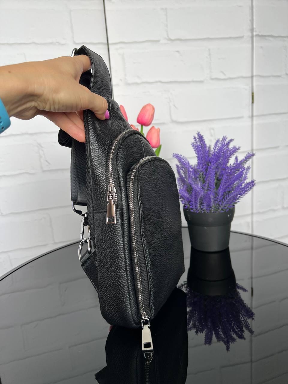 Сумка слинг кожаная мужская через плечо качественная из натуральной кожи Черный - фото 3 Сумка слинг кожаная мужская через плечо качественная из натуральной кожи Черный - фото 3