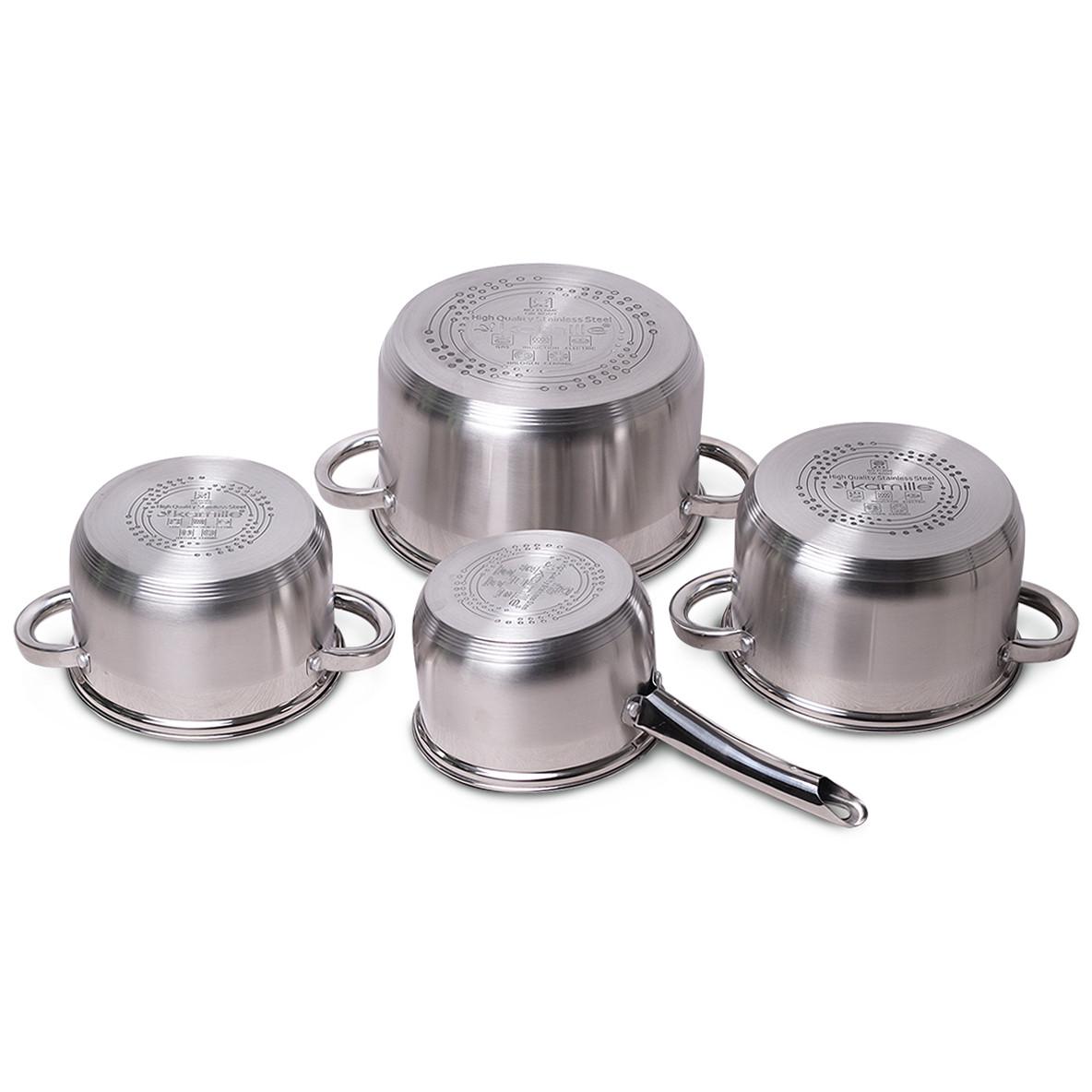 Набір каструль із кришками Kamille КМ-5632S із нержавіючої сталі з 8 предметів Сталевий (150-84-5632S) - фото 5 Набір каструль із кришками Kamille КМ-5632S із нержавіючої сталі з 8 предметів Сталевий (150-84-5632S) - фото 5