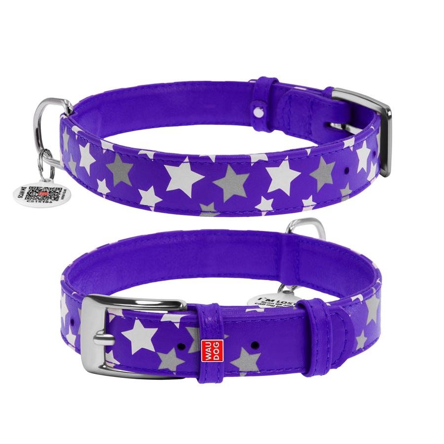 Ошейник для собак с QR-паспортом Waudog Glamour Звездочка кожаный светящийся/светоотражающий M 20 мм 30-39 см Purple (35869) - фото 1 Ошейник для собак с QR-паспортом Waudog Glamour Звездочка кожаный светящийся/светоотражающий M 20 мм 30-39 см Purple (35869) - фото 1