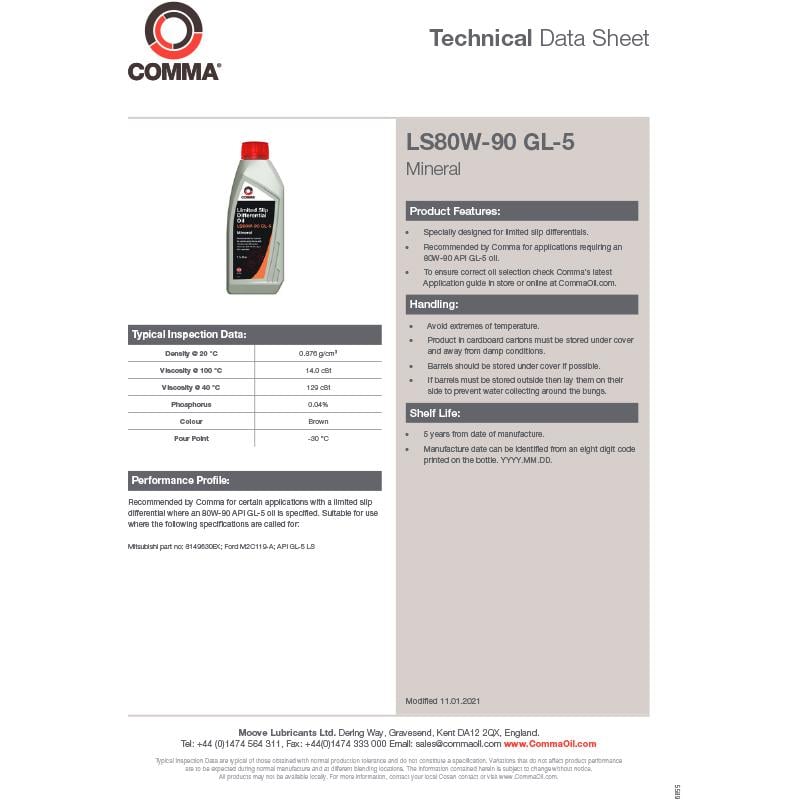 Трансмиссионное масло Comma Ls Gear Oil 80w-90 GL5 1 л (45435) - фото 2