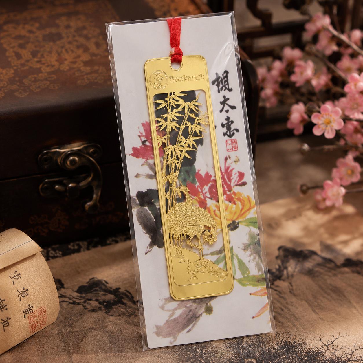 Закладка для книг металева Chinese Elegance журавель серед бамбука (37242831)