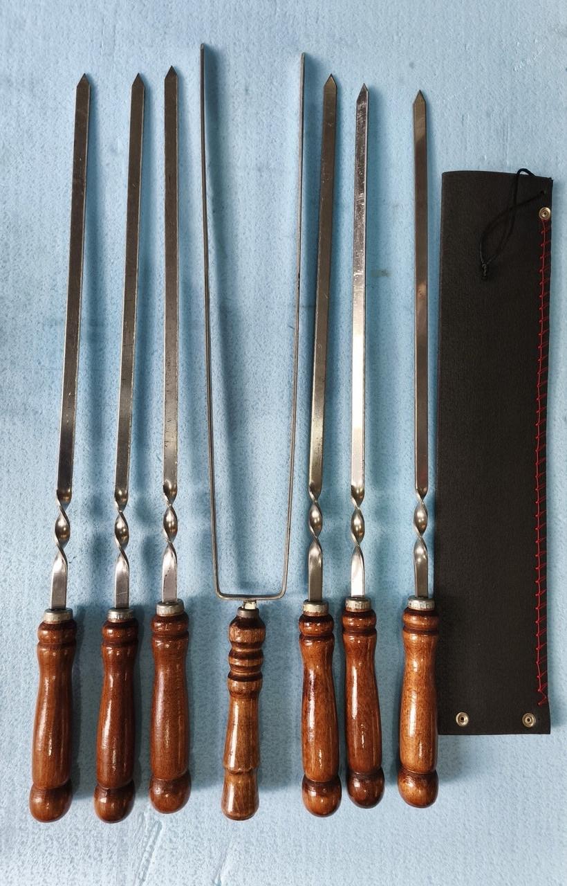 Подарочный набор шампуров с деревянной рукояткой 3 мм 61 см в чехле 7 шт.