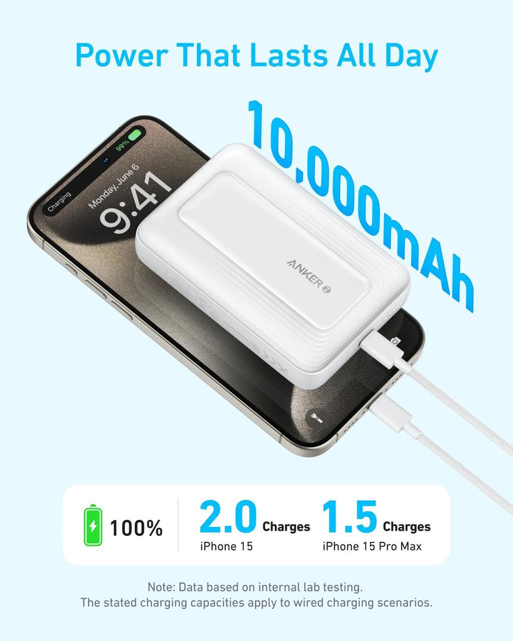 Повербанк магнитный Anker Zolo Magsafe 10 000 mAh 30W для iPhone с беспроводной зарядкой Черный - фото 3