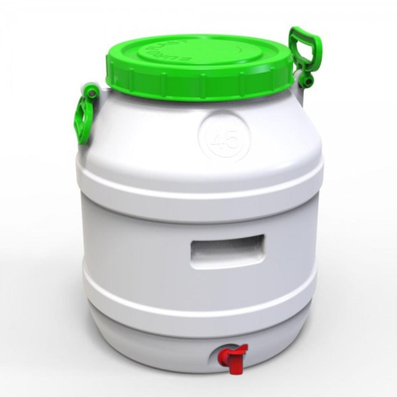 Бидон Европласт пищевой с пластиковым краном зеленая крышка 45 л (173312)