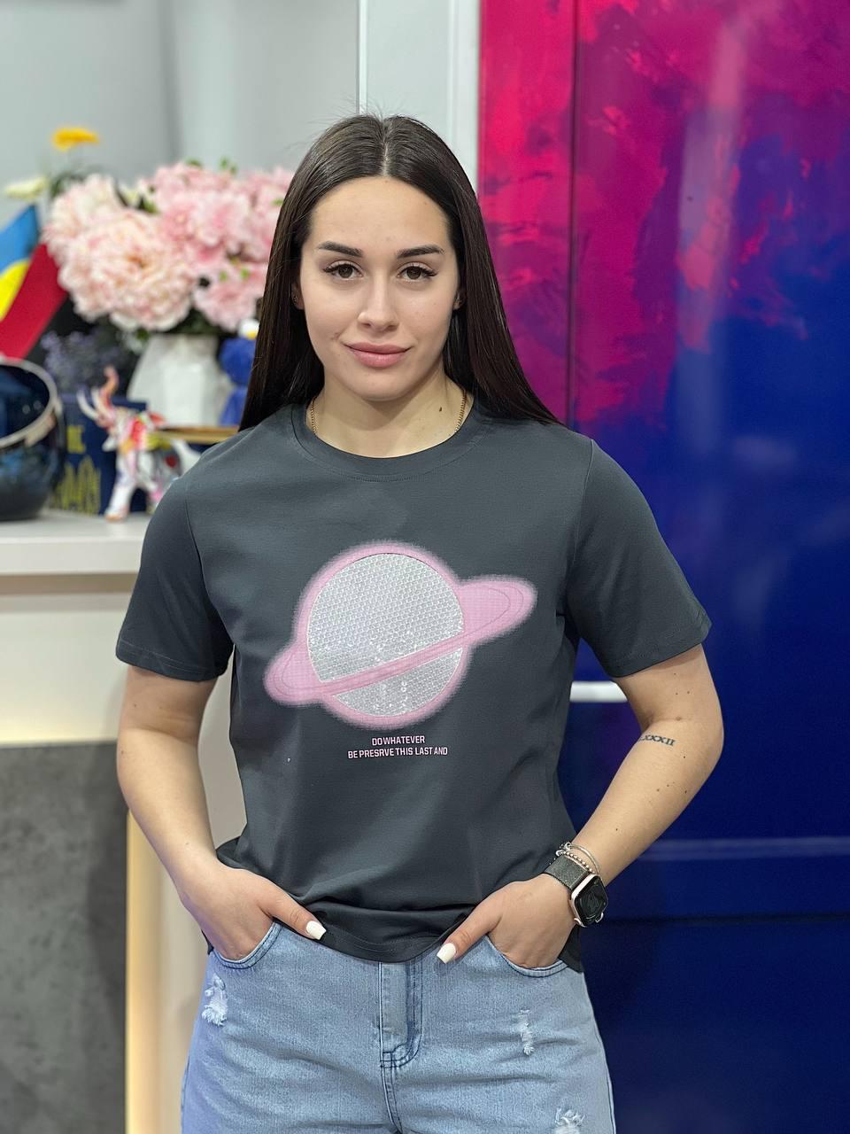 Футболка женская Сатурн OS Черный (#2663) - фото 5