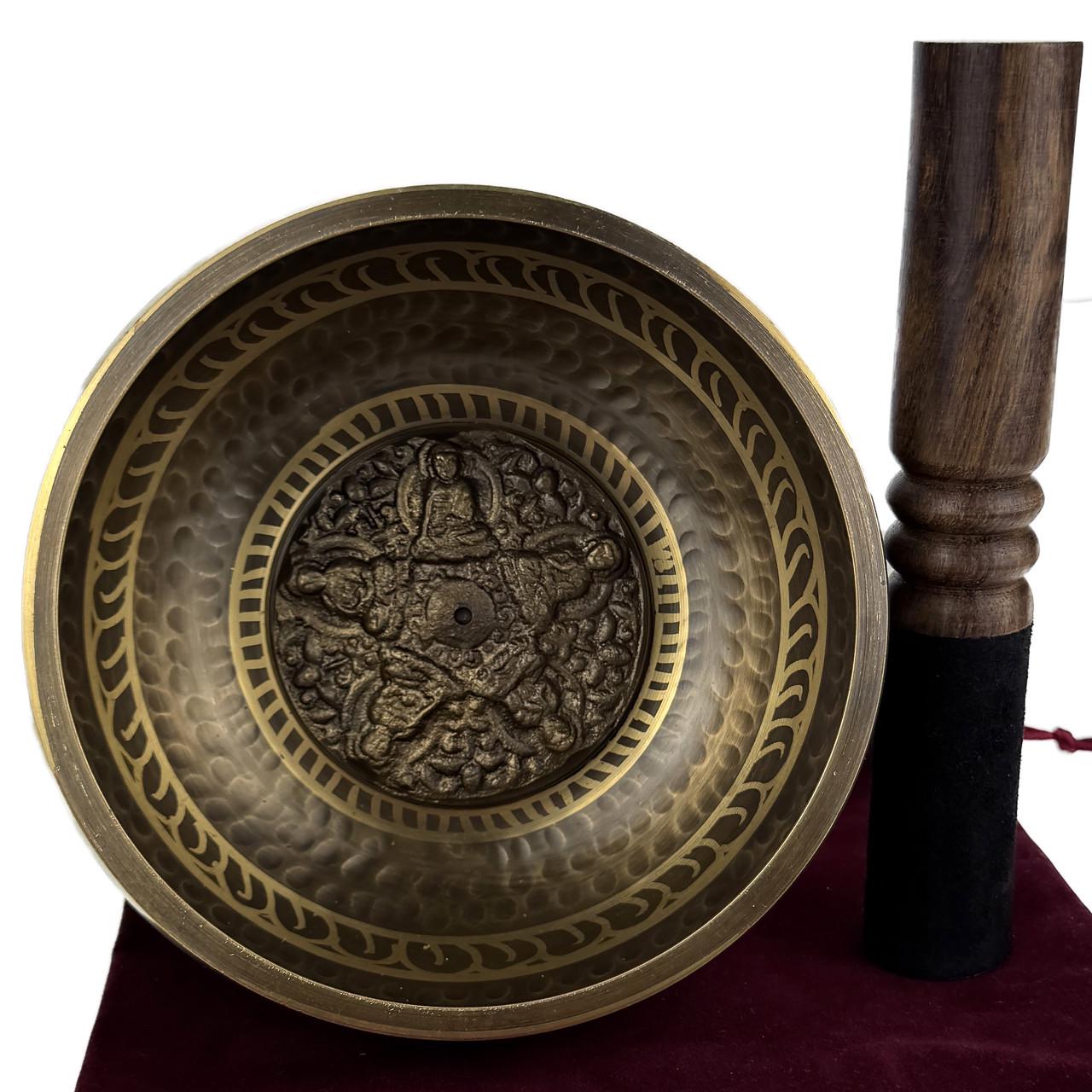 Тибетская певческая чаша Просветление и Мудрость кованая 7х16 см (C6231)