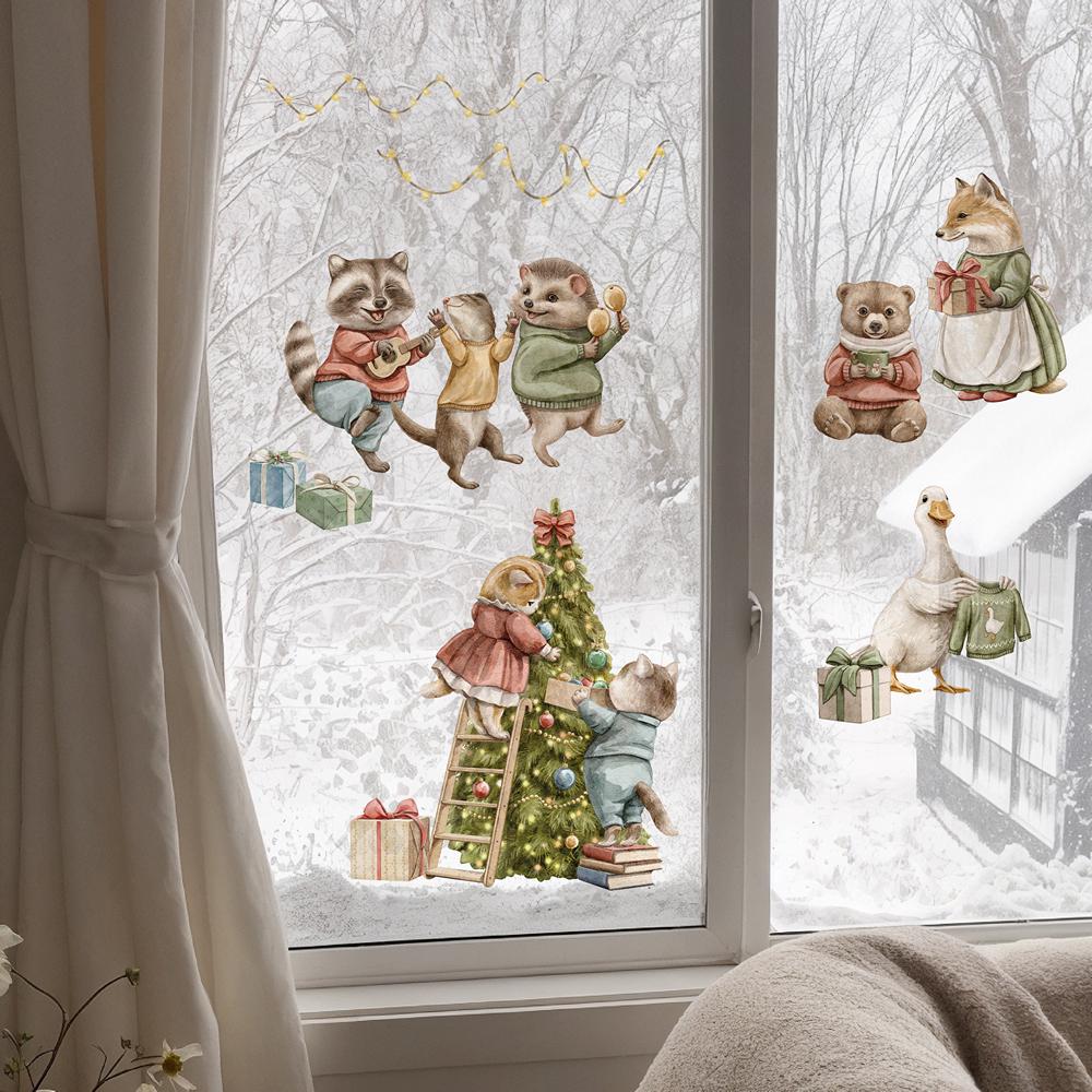 Наклейки на окна и стены LIPKO Новогодняя елка и зверушки S (810S)