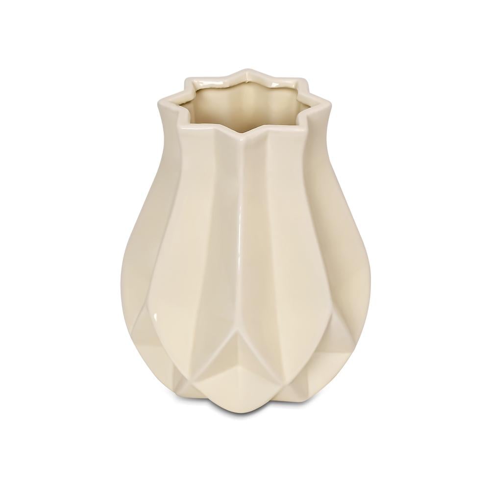 Ваза керамическая Stenson Tulip геометрический дизайн 11,5х14 см Кремовый (R94048)