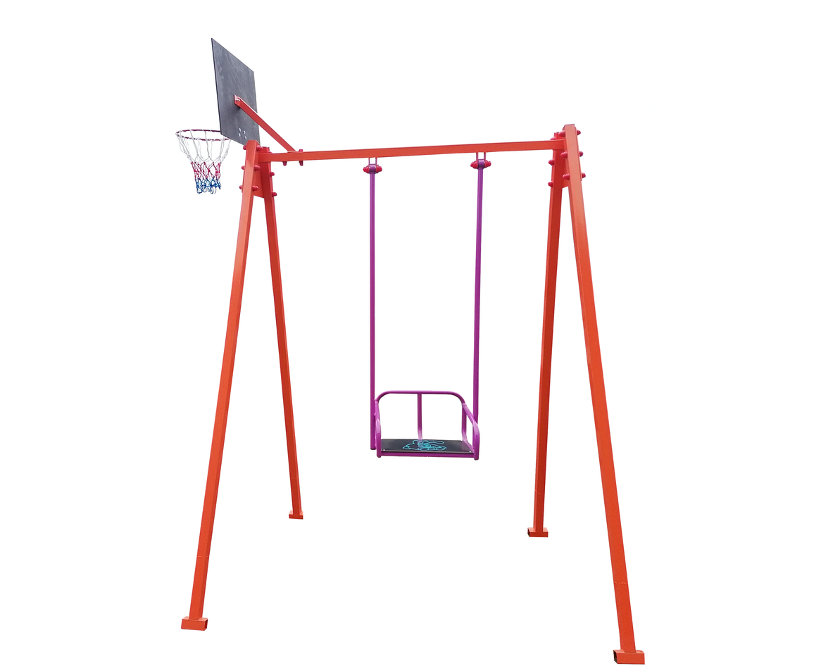 Гойдалки Спорт-1 одномісні посилені з баскетбольним кільцем Червоний/Фіолетовий (843/кл)