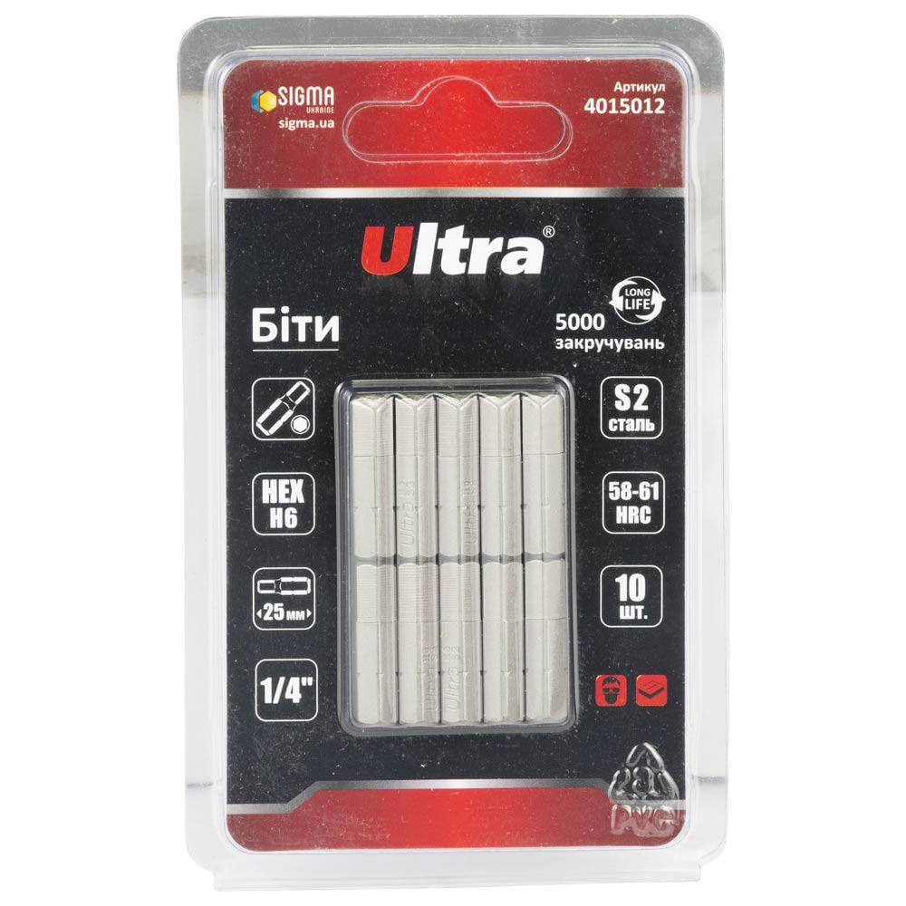 Набор бит Ultra HEX 6 x 25 мм 1/4" 10 шт. S2 в блистере (4015012)
