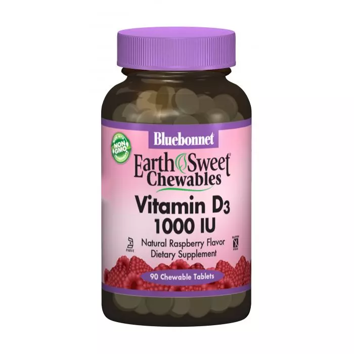 Витамин Bluebonnet Nutrition D3 1000IU вкус малины Earth Sweet Chewables 90 жевательных таблеток (BLB0362)