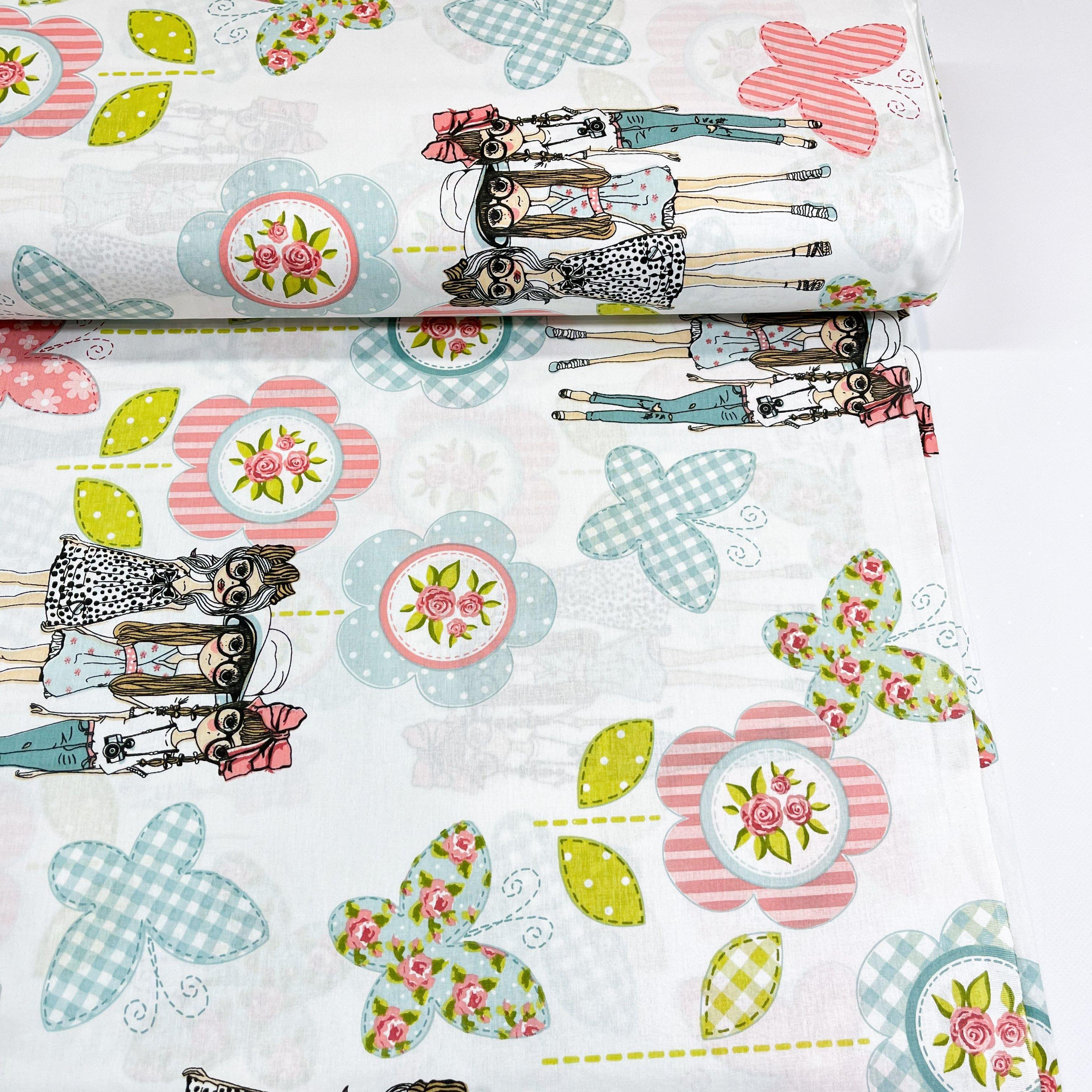 Ткань для постельного белья ранфорс девочки и цветы 240 см (G-12826/1 00060)