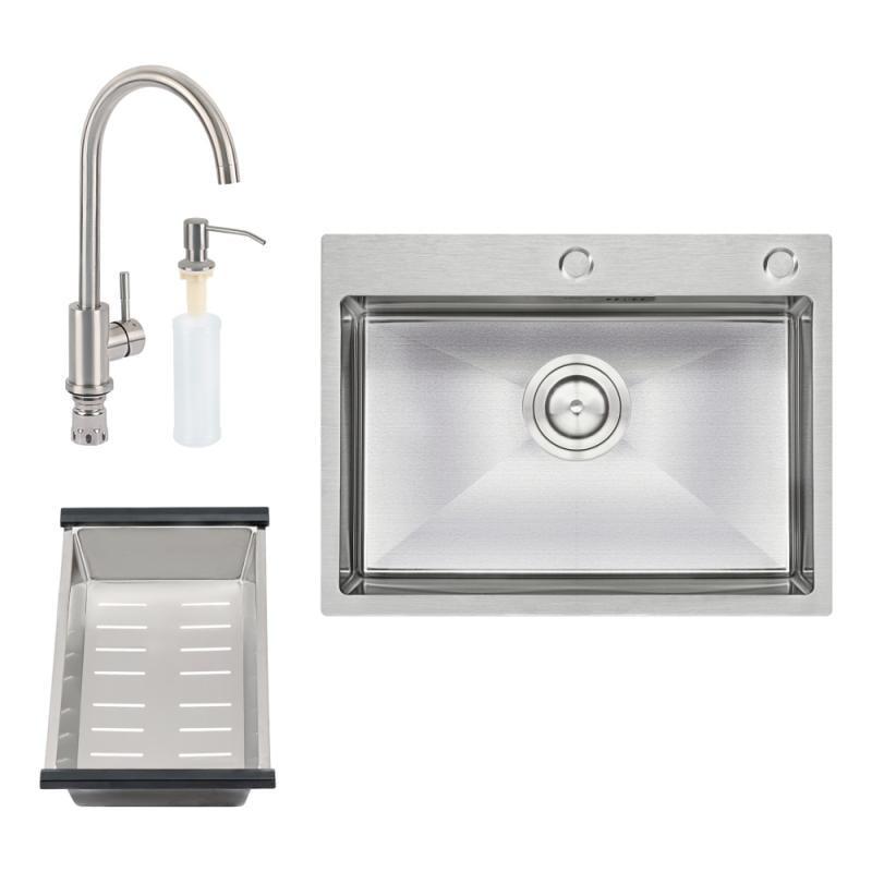 Кухонная мойка Q-tap D6045 2,7/1,0 мм Satin и смеситель/сушилка/дозатор для моющего средства (13976) Кухонная мойка Q-tap D6045 2,7/1,0 мм Satin и смеситель/сушилка/дозатор для моющего средства (13976)