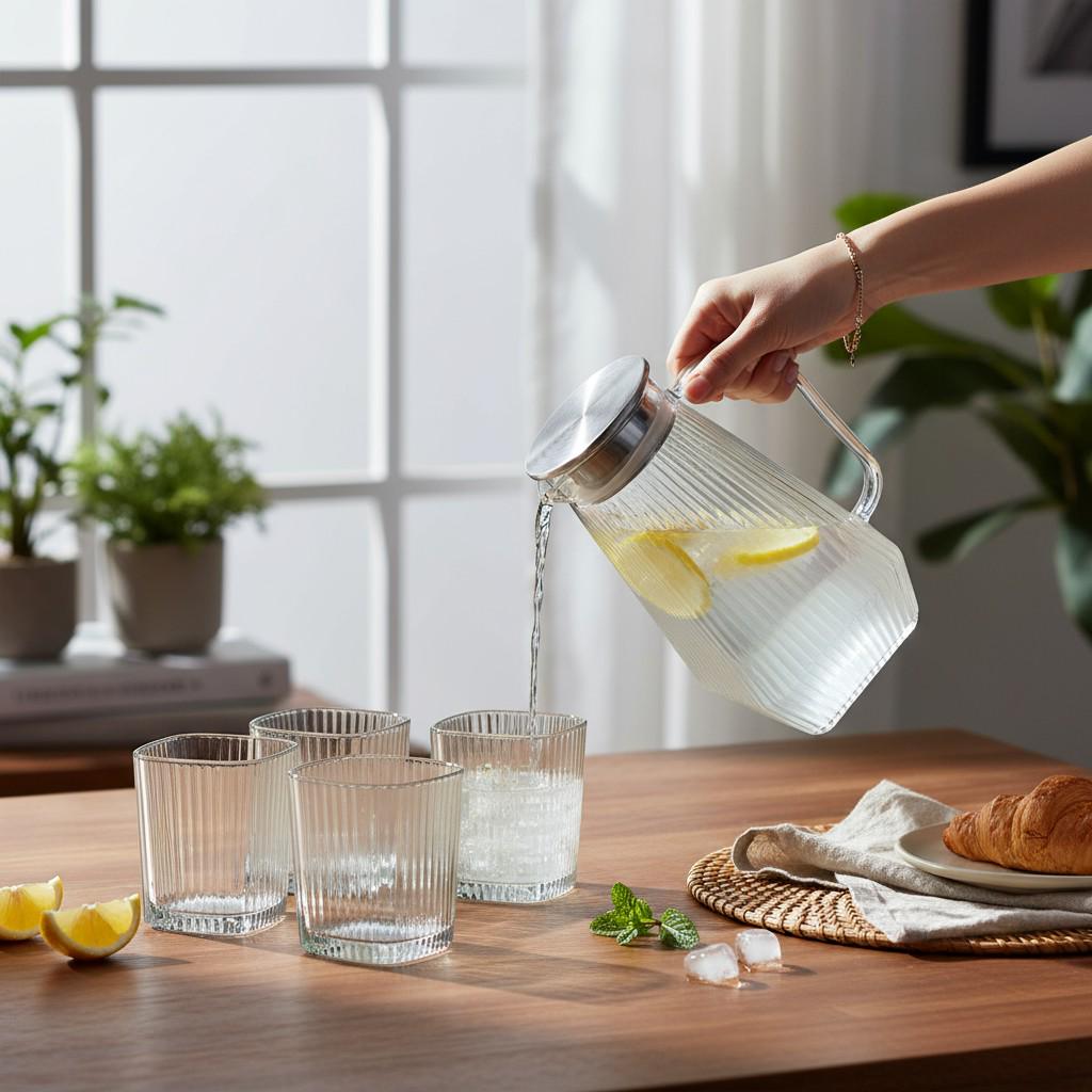 Набор кувшин 1,8 л/стаканы из стекла рифленые 6 шт. по 200 мл Серый (HP-19-38) - фото 3 Набор кувшин 1,8 л/стаканы из стекла рифленые 6 шт. по 200 мл Серый (HP-19-38) - фото 3