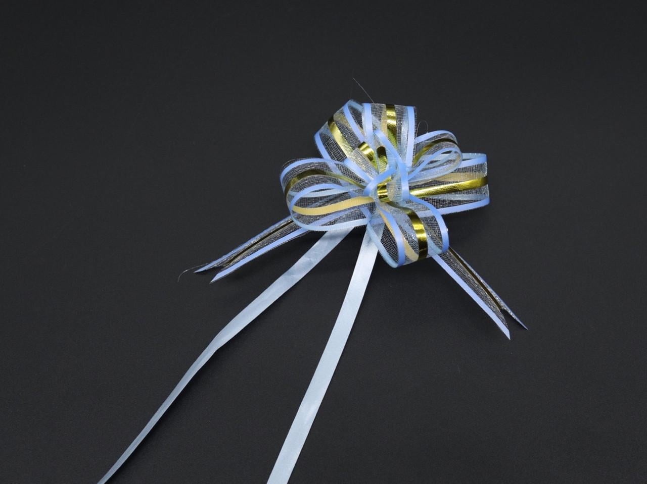 Бант подарочный на затяжках из органзы Голубой (BN-625-14)