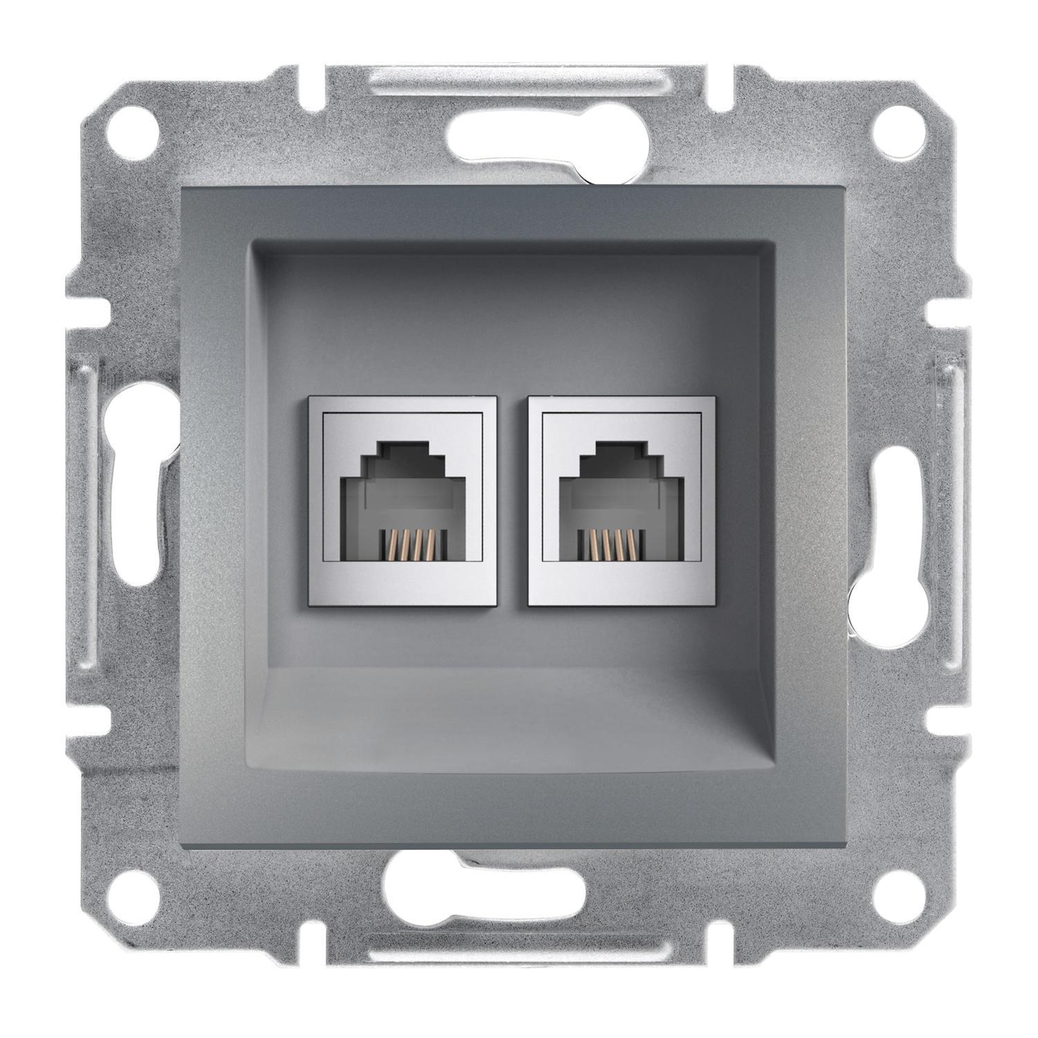 Розетка двойная телефонная Schneider Electric Asfora RJ11 Стальной (EPH4200162)