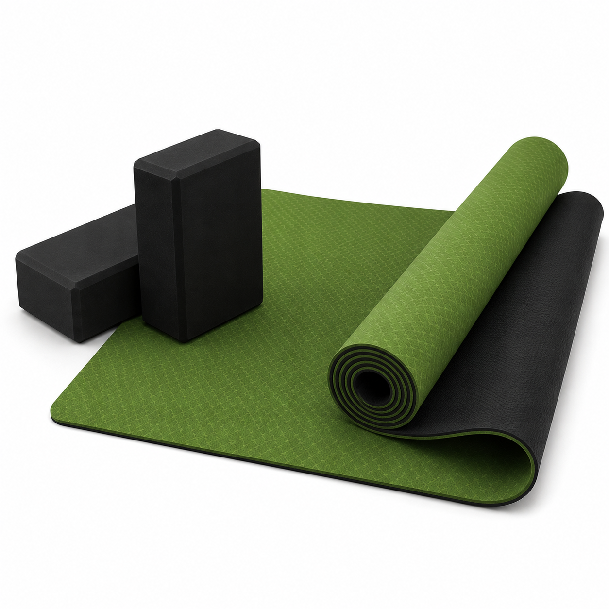 Подарочный набор для йоги Feel Fit Коврик двухсторонний 183х61 см 2 блока Зеленый