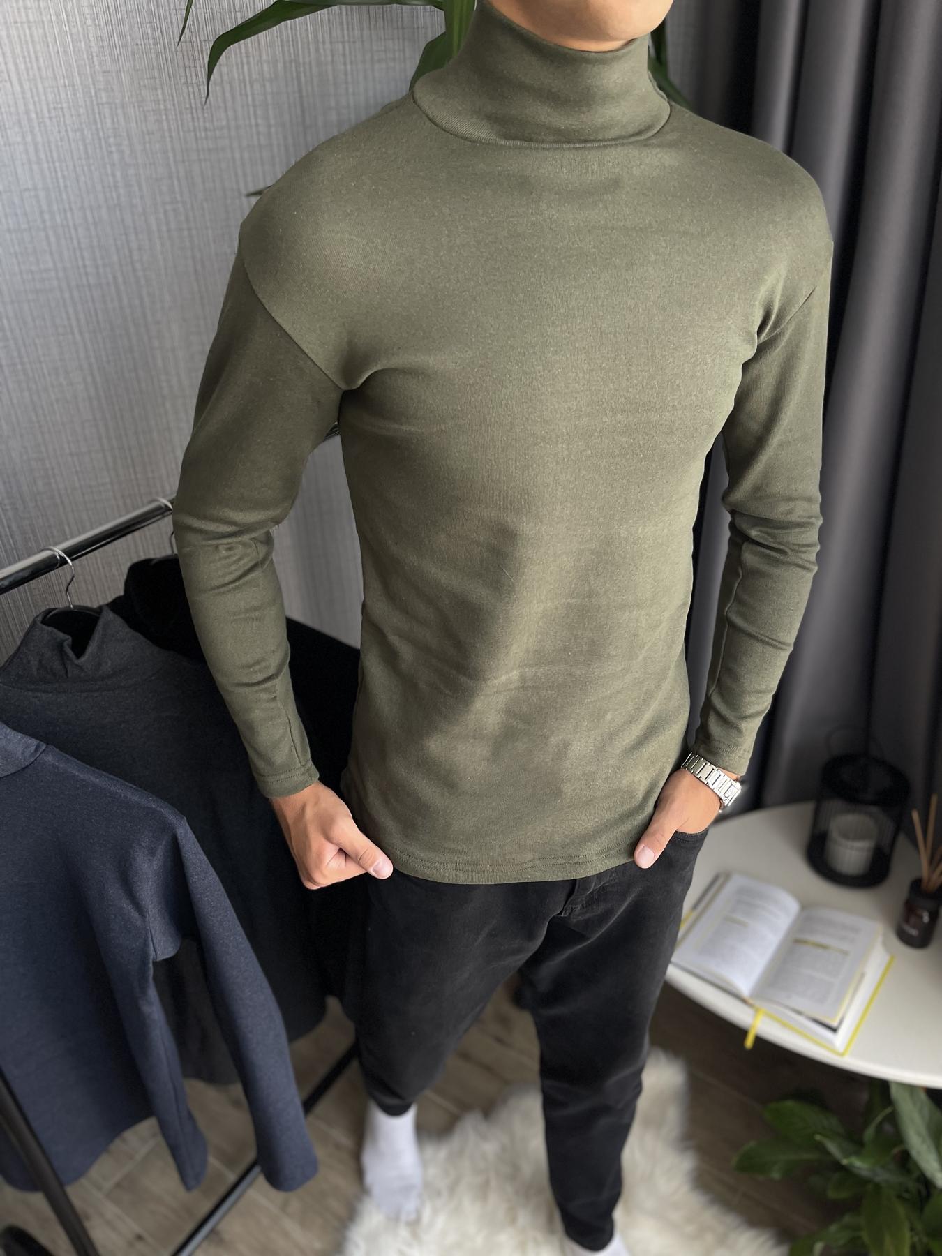 Гольф чоловічий зимовий на флісі облягаючий S Хакі (26534/3/1) - фото 4 Гольф чоловічий зимовий на флісі облягаючий S Хакі (26534/3/1) - фото 4