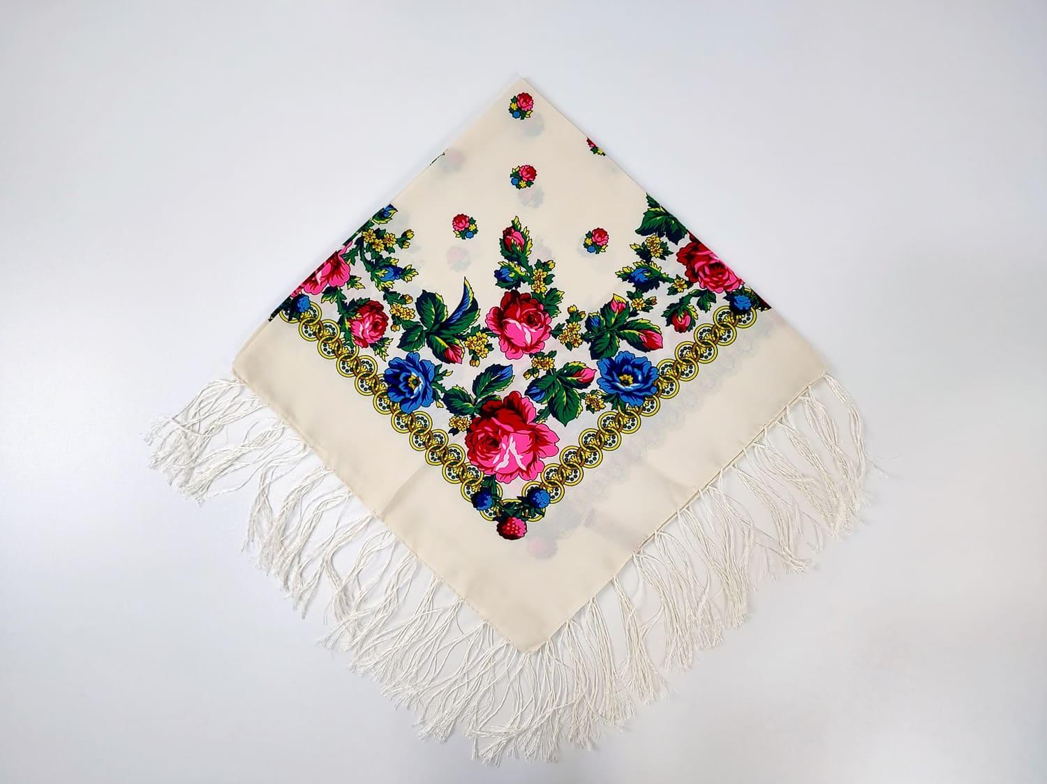 Платок украинский с кистями 80x80 см Молочный (30070663)