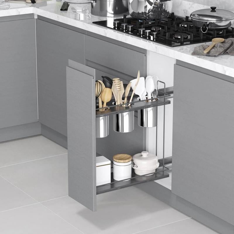 Карго двухуровневое левое с чашами под кухонные приборы 250 мм Антрацит (S-2651-А)