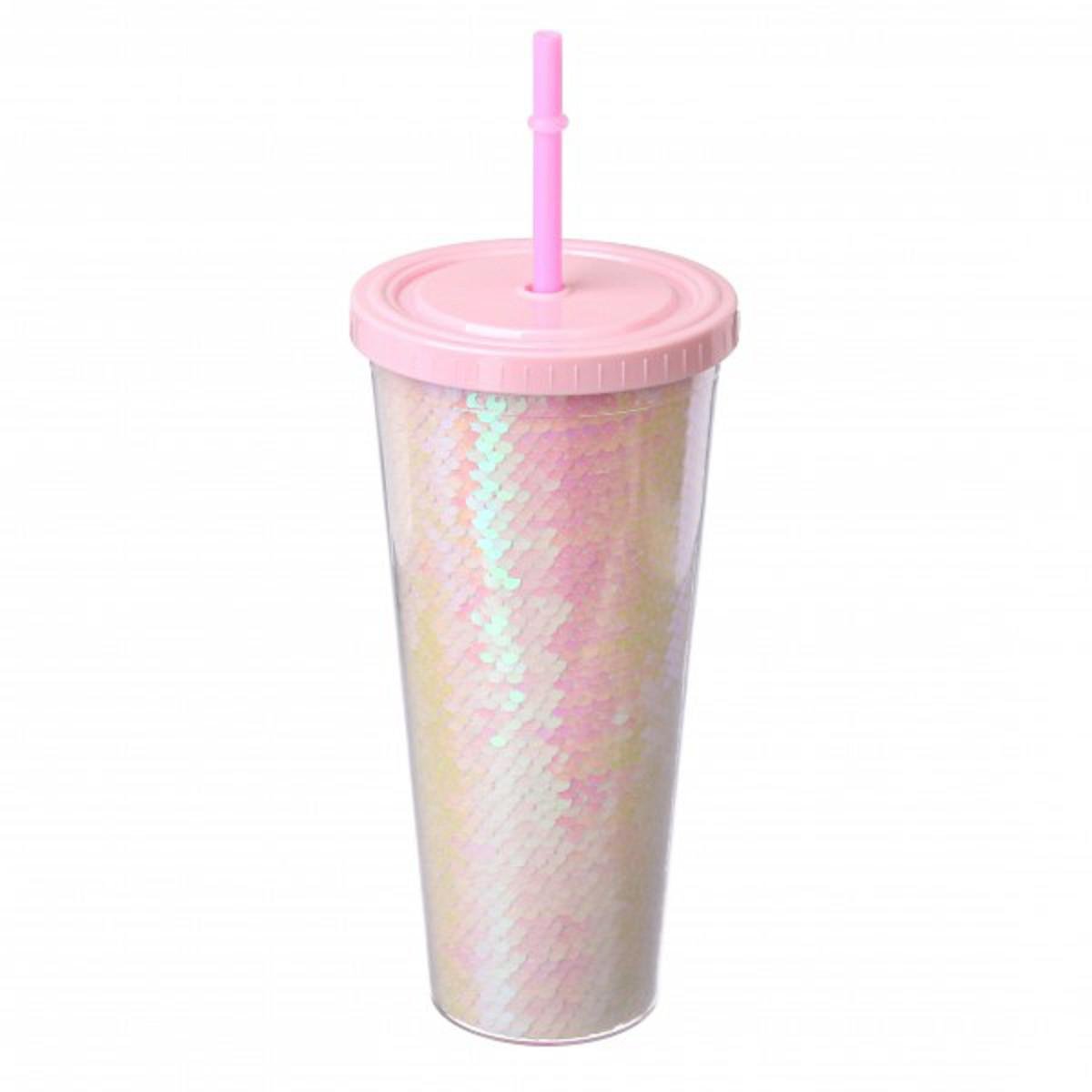 Стакан-тамблер с пайетками 650 мл Pink (69-540)
