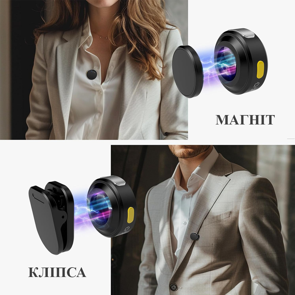 Микрофон петличный беспроводной Savetek M9 2в2 с двумя адаптерами для iPhone/Android Black/Yellow - фото 4