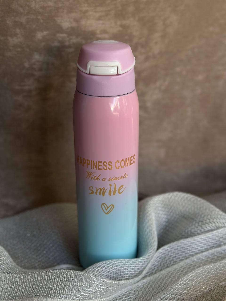 Термос Happy life HP145PBL с трубочкой и крышкой флип топ 500 мл Розовый градиент (20127479)
