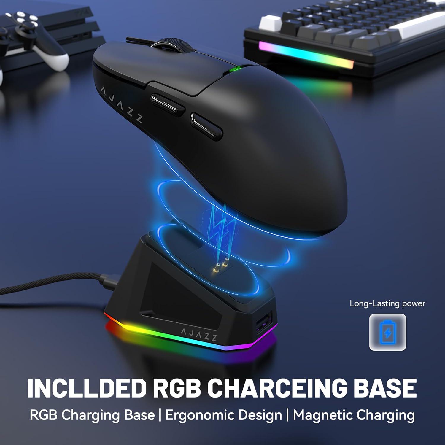 Миша ігрова бездротова Ajazz AJ159P із зарядною док-станцією RGB/сенсором PAW3395/26K DPI/56G/5 програмованими кнопками Black - фото 4 Миша ігрова бездротова Ajazz AJ159P із зарядною док-станцією RGB/сенсором PAW3395/26K DPI/56G/5 програмованими кнопками Black - фото 4