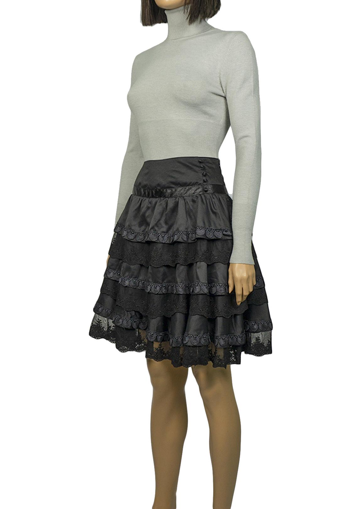 Спідниця міді атласна Tianqi&tianqi M-15-2 з мереживом р. 44 Чорний (17852446) - фото 4