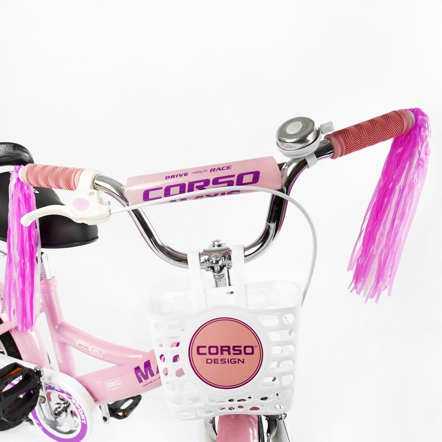 Велосипед двоколісний Corso MAXIS 14" для дівчинки з кошиком та багажником Рожевий - фото 5 Велосипед двоколісний Corso MAXIS 14" для дівчинки з кошиком та багажником Рожевий - фото 5