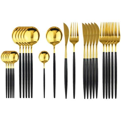 Набор столовых приборов нержавеющая сталь 24 пр. Black/Gold (709849) - фото 1 Набор столовых приборов нержавеющая сталь 24 пр. Black/Gold (709849) - фото 1