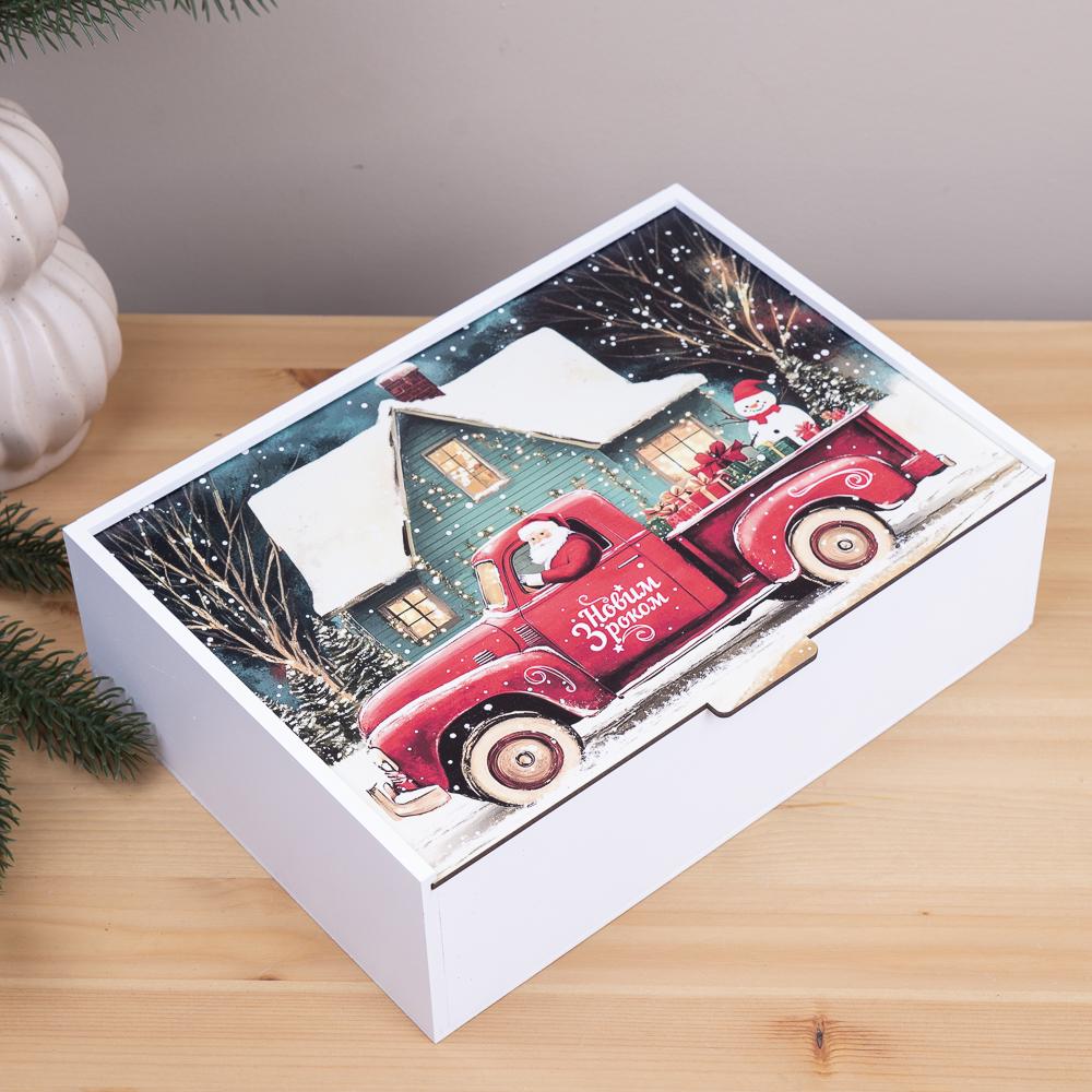 Коробка прямоугольная Красный пикап деревянный 29 см (4438-11)