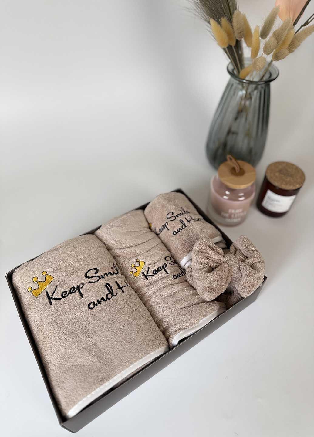 Подарочный набор полотенец из микрофибры Бежевый (53-1) - фото 3