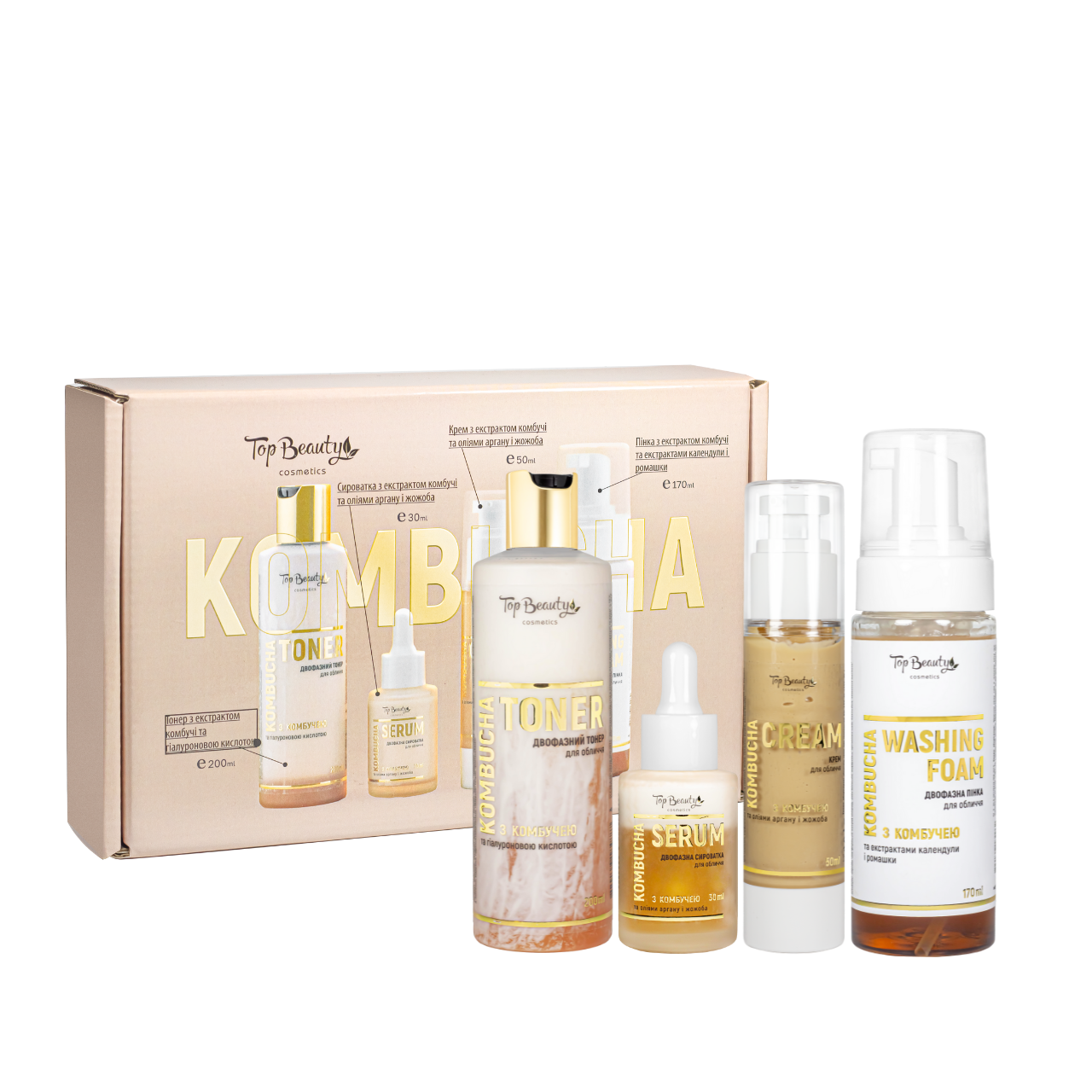 Подарочный набор уходовой косметики Top Beauty Kombucha для женщин 4 продукта