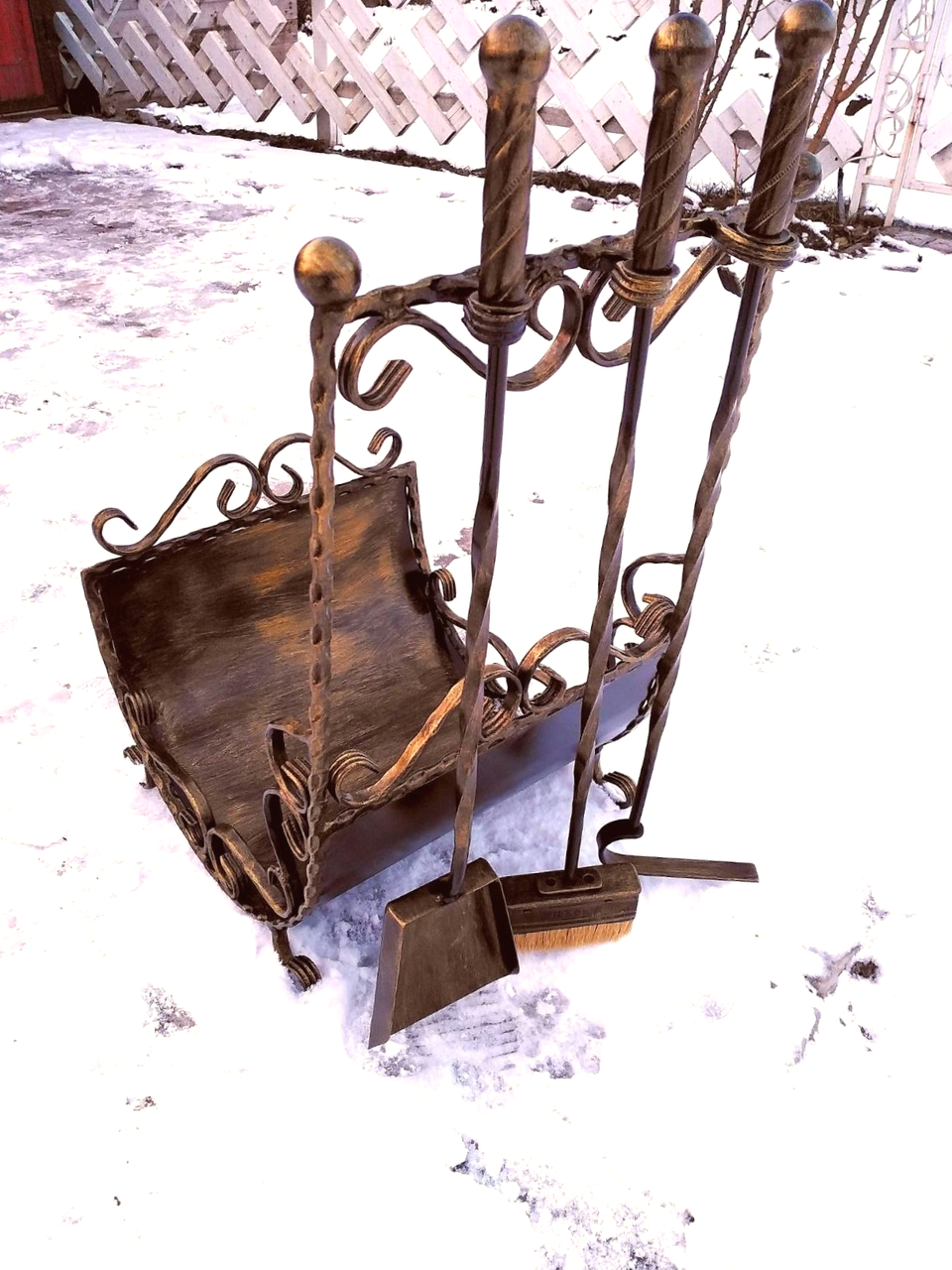 Набор для каминных принадлежностей с дровницей кованый (Vi_0011) - фото 10