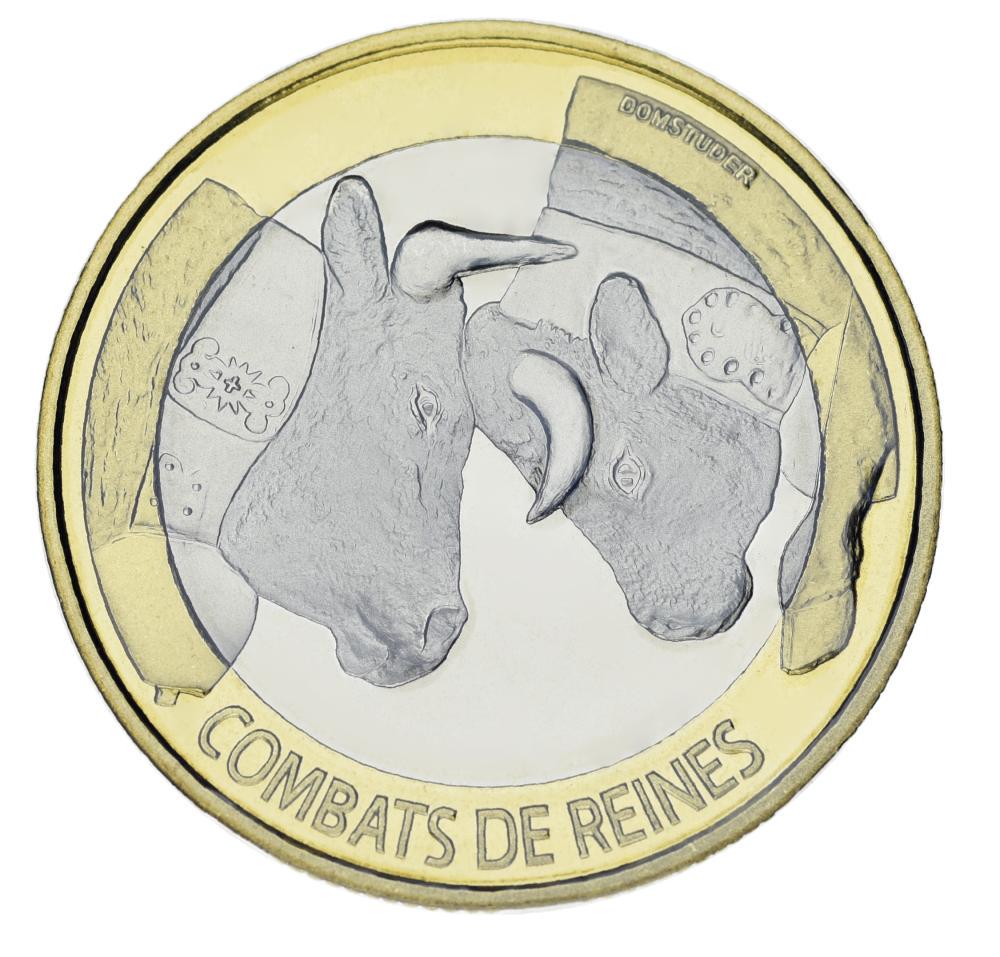 Монета Швейцария 10 франков 2012 Биметалл UNC Бой коров KM#142 (М03043)