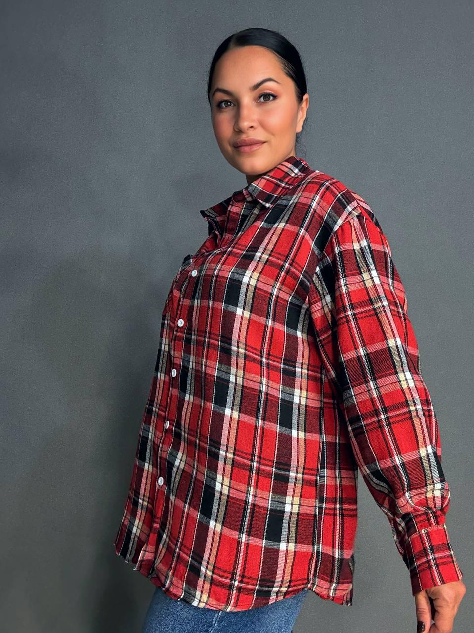 Сорочка жіноча Baoyu 225-1 в клітинку оверсайз фланель OS Червоний (4762) - фото 8