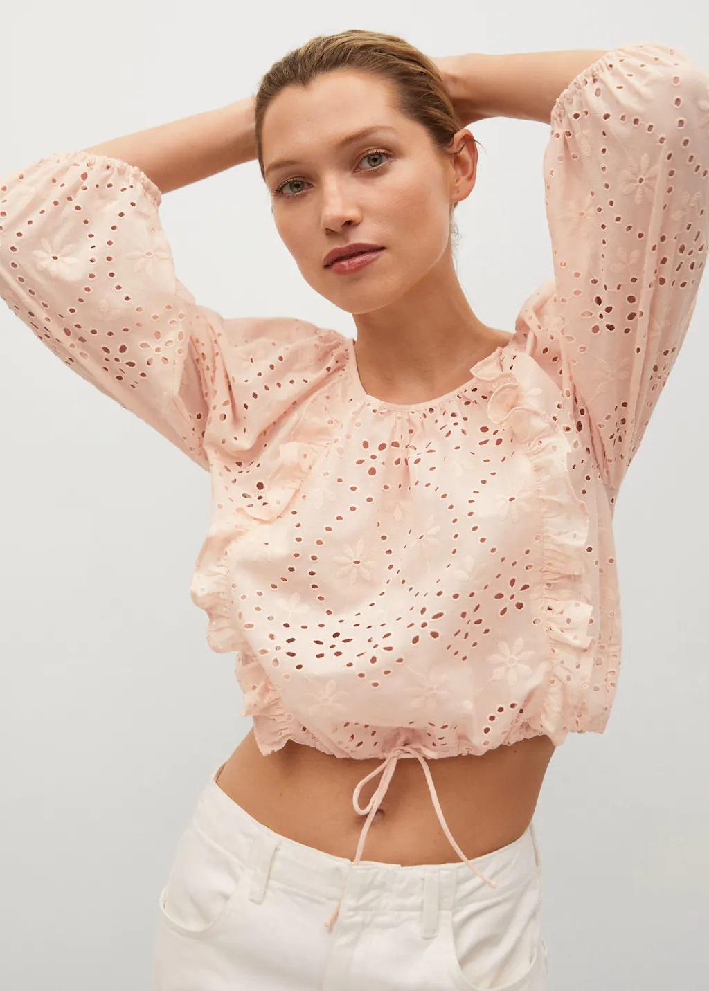 Блузка Mango с вышивкой S Пудровый (9828043)