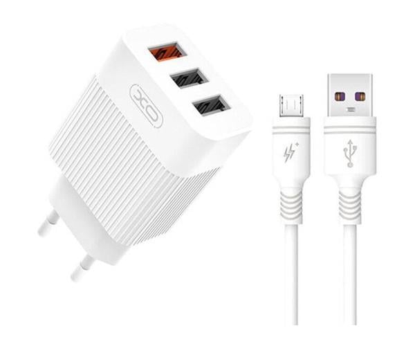 Устройство сетевое зарядное XO L72 QC3.0 3USB/3A/USB MicroUSB White