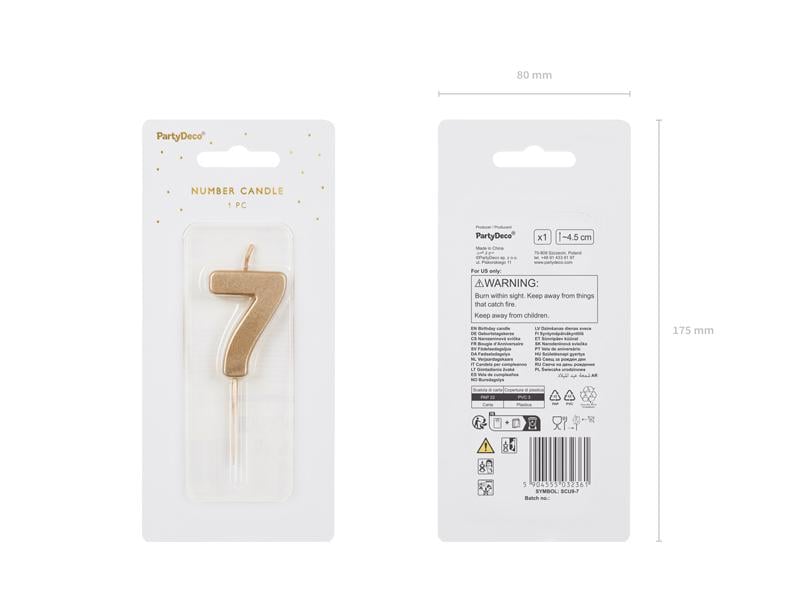 Свічка для торту 7 PartyDeco 4,5 см Золотий (5904555032361) - фото 2