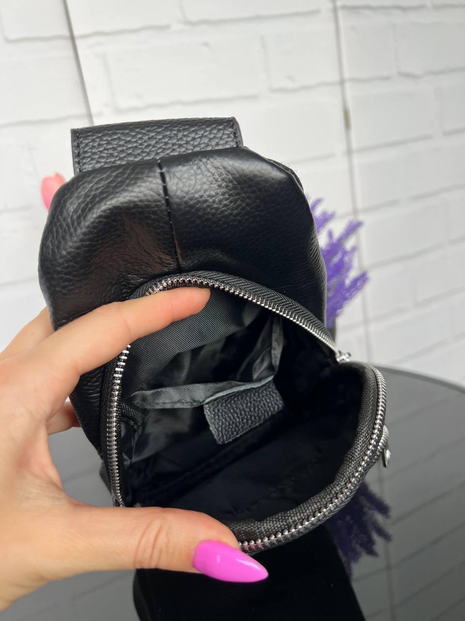 Сумка слинг кожаная мужская через плечо качественная из натуральной кожи Черный - фото 4 Сумка слинг кожаная мужская через плечо качественная из натуральной кожи Черный - фото 4