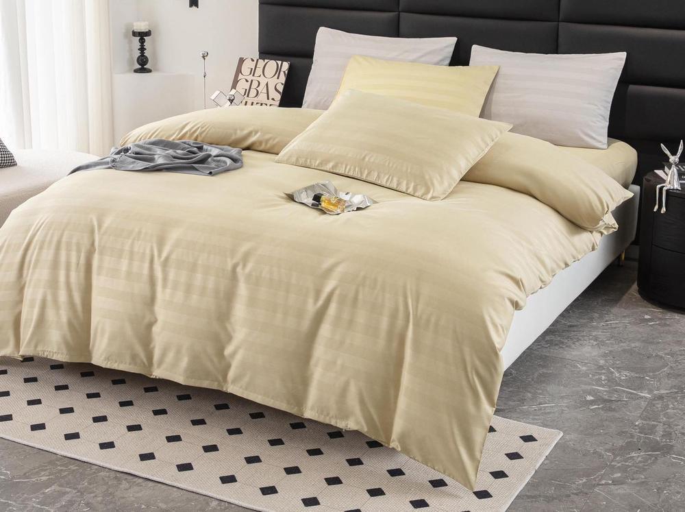 Комплект постельного белья Cotton home Colorful home с простыней на резинке сатин страйп евро UT-30-4-18-9 Кремовый (DR012829)