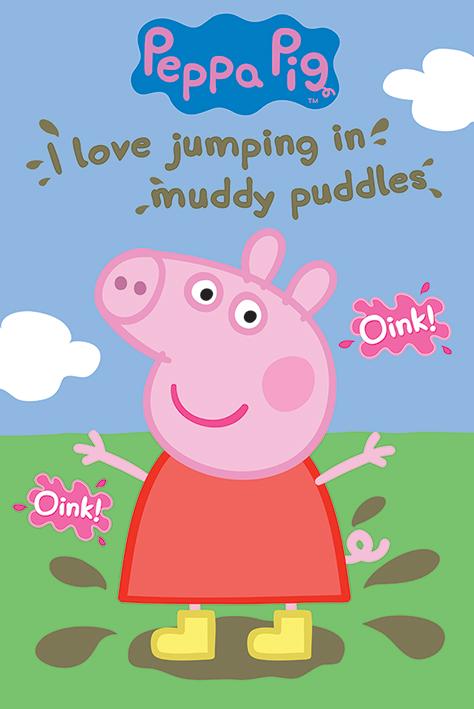 Постер плакат Свинка Пеппа Грязная Лужа/Peppa Pig Muddy Puddles 61x91,5 см