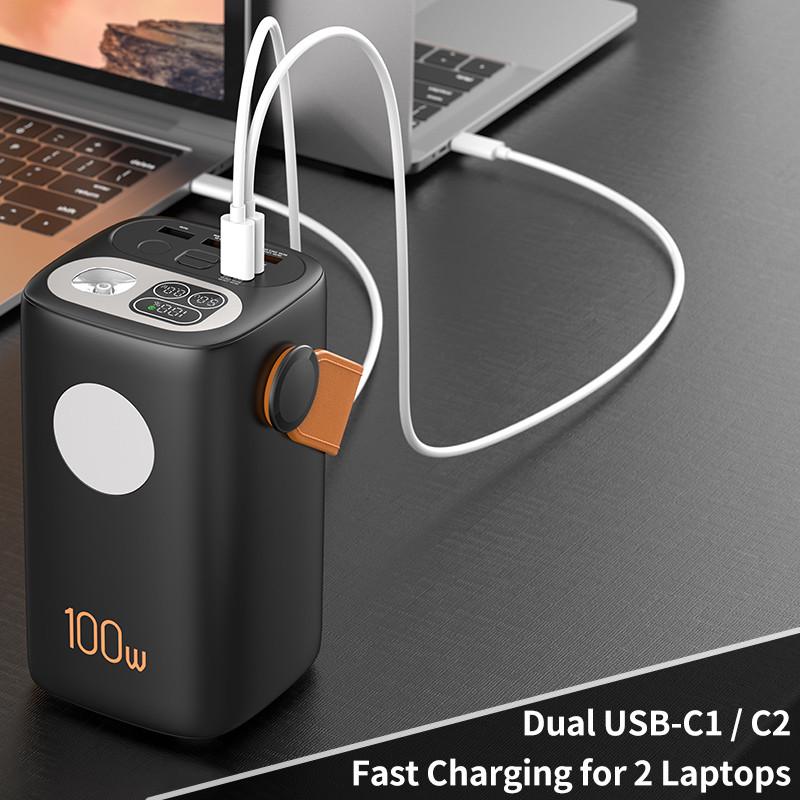 Повербанк для ноутбука 60000 mAh PD100W 2xType-C/3xUSB з швидкою зарядкою 2 ліхтарями та LED-дисплеєм - фото 4