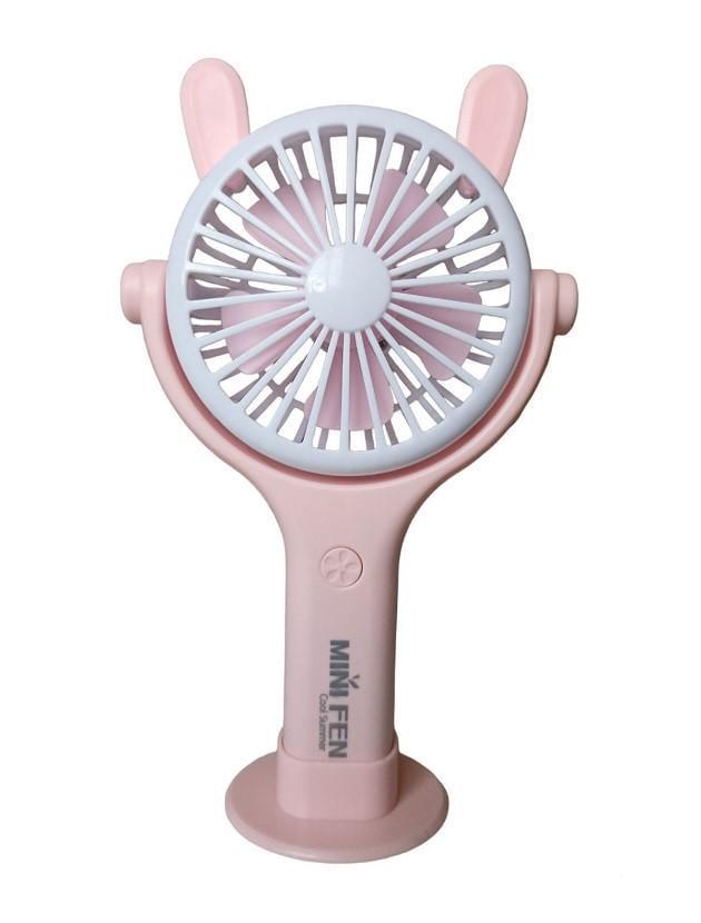 Вентилятор ручной аккумуляторный Mini Fan CS092-4 с ушками подставкой подсветкой и USB-зарядкой Розовый (11293243)