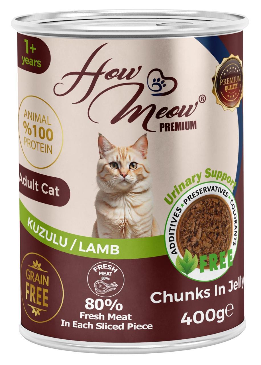 Корм вологий повнораціонний для дорослих котів Хау Мяу How Meow з ягням 400 г (2998381621)