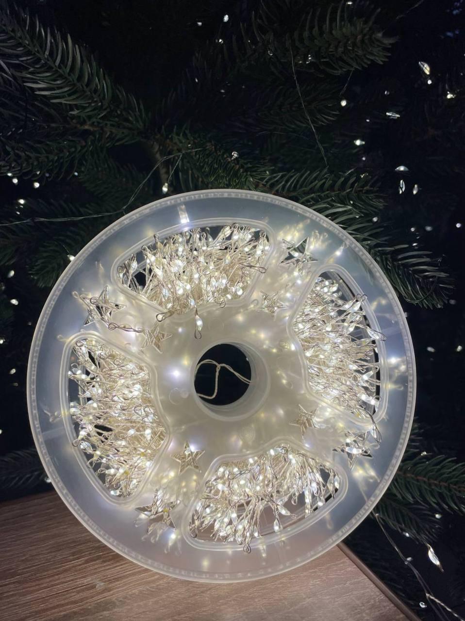 Гірлянда Мішура 50 м 1500 LED Білий теплий/Срібний дріт (9951)