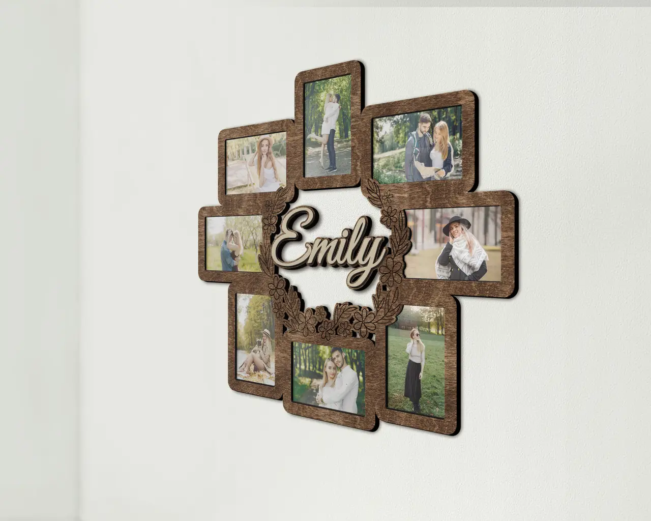 Рамки для фотоколлажа деревянные с цветами на 8 фото Темно-коричневый (flowers_name_collage-5) - фото 2 Рамки для фотоколлажа деревянные с цветами на 8 фото Темно-коричневый (flowers_name_collage-5) - фото 2