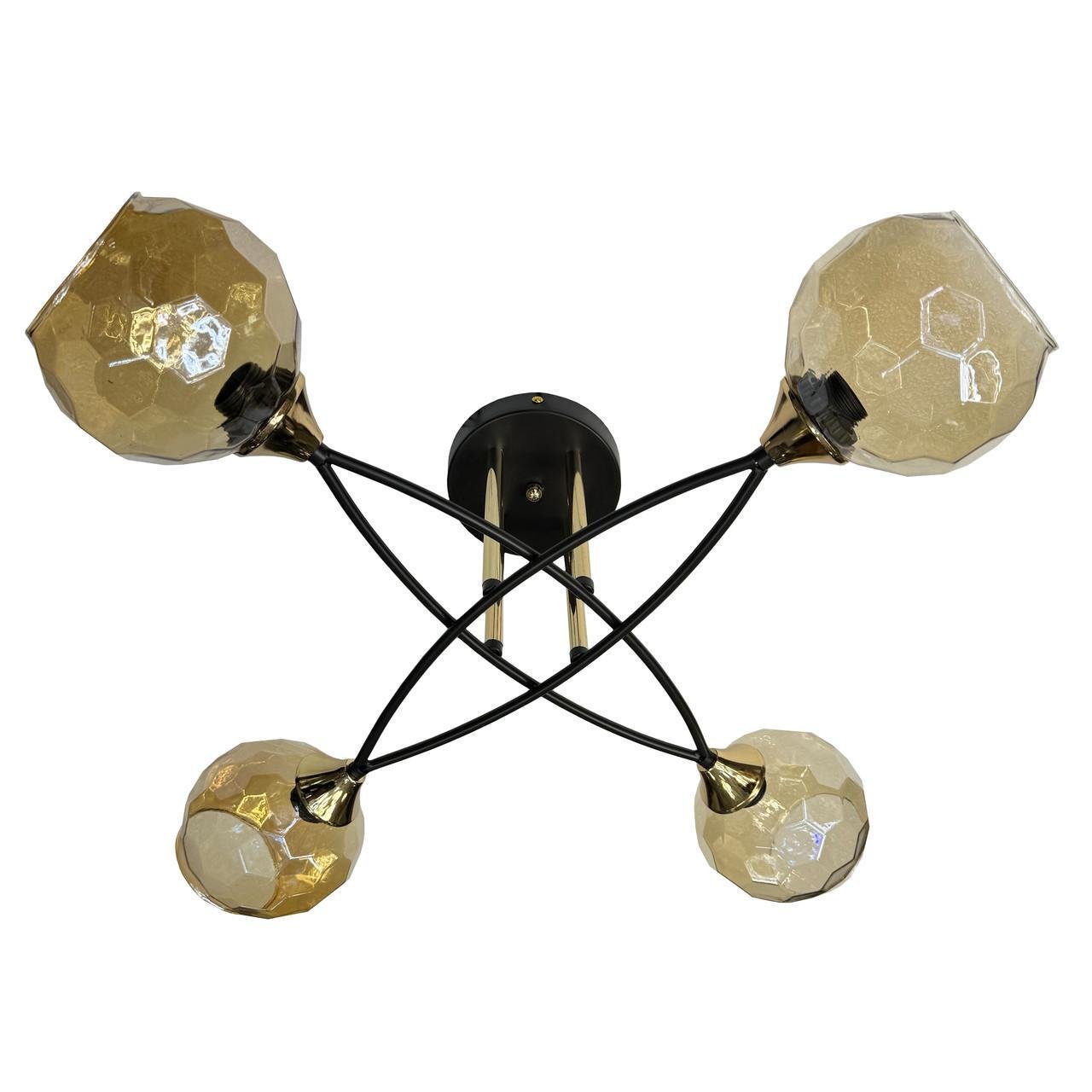 Люстра потолочная Прометей на 4 плафона Черно-золотой
